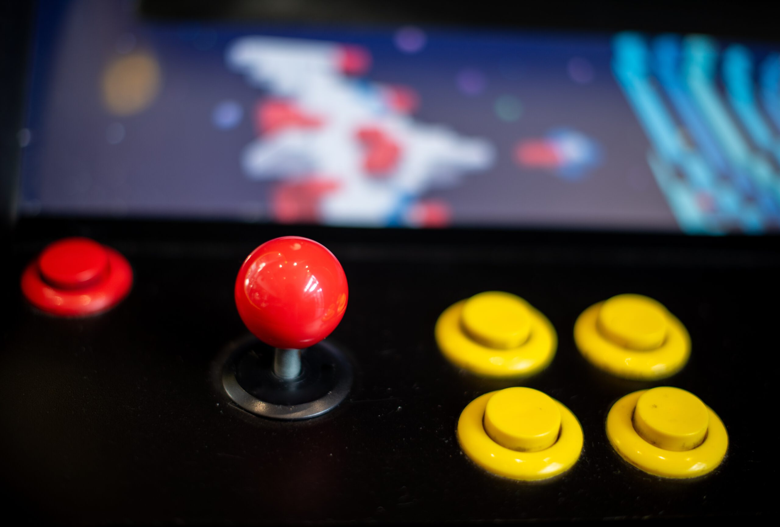 Close up shor of joystick on retro arcade game Joystick on retro arcade game shot up close